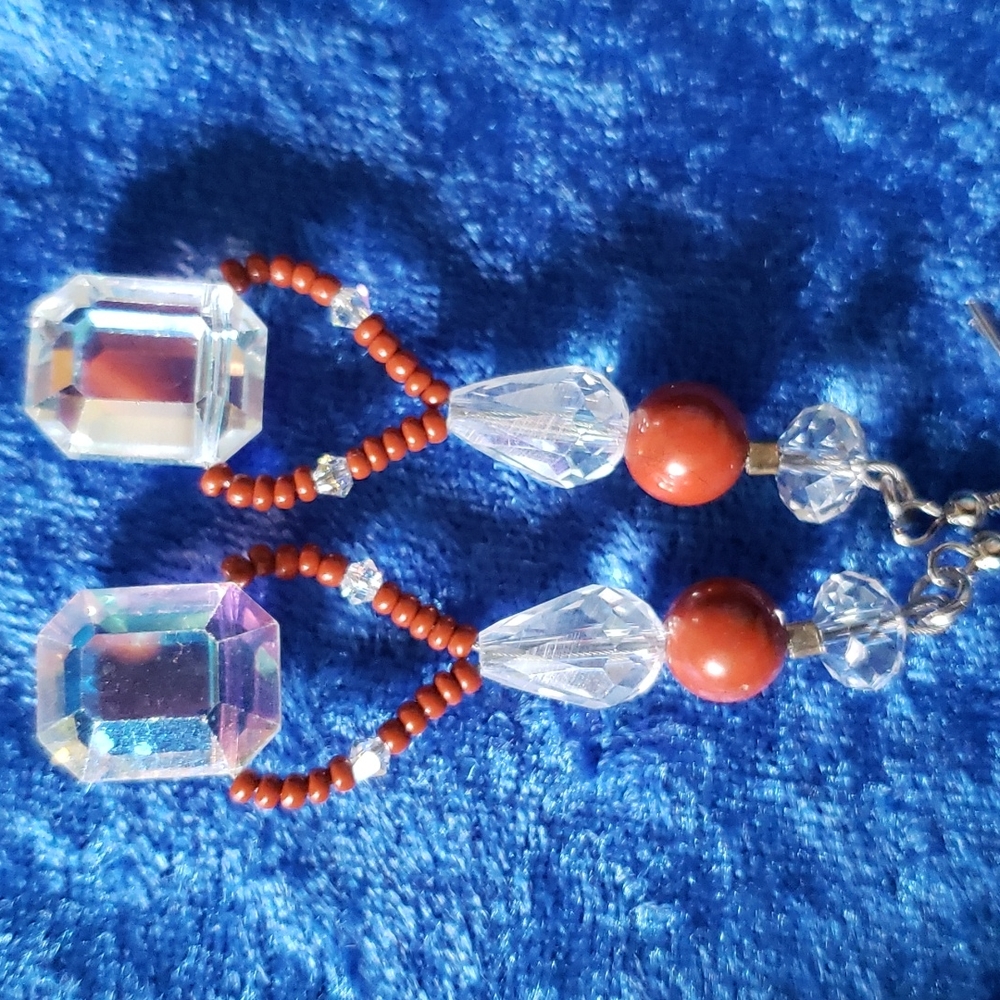 NWT Jasper & AB Crystal "One of a Kind" drop earrings!